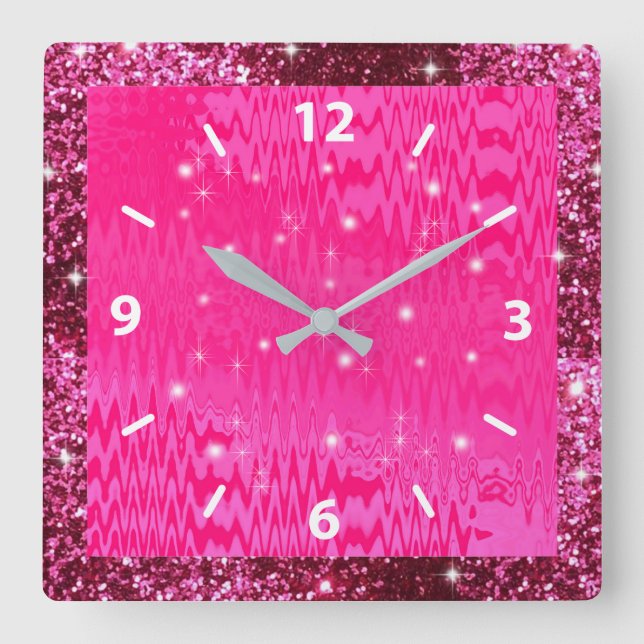 Metallic, Pink Glitter, & Sparkle, Custom Square Wall Clock (Front)