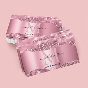 Metallic Pink Glitz & Glam Monogram Business Card