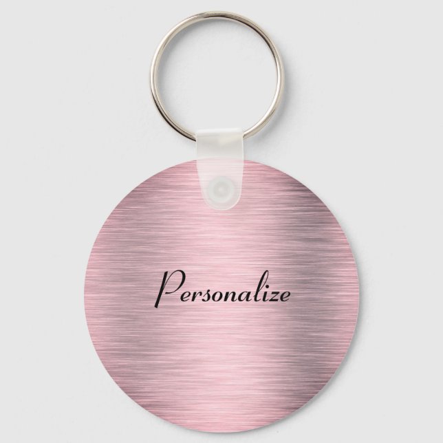 Metallic Pink Gold Classic Round Sticker Key Ring (Front)