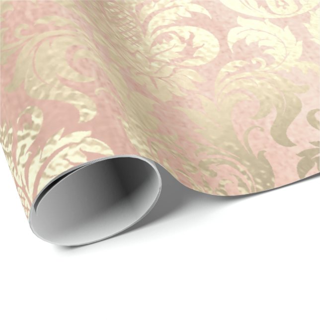 Metallic Pink Rose Gold Blush Royal Blush Damask Wrapping Paper (Roll Corner)