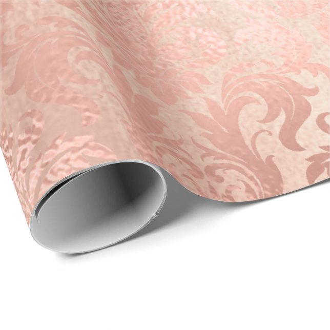 Metallic Pink Rose Gold Powder Royal Blush Damask Wrapping Paper (Roll Corner)