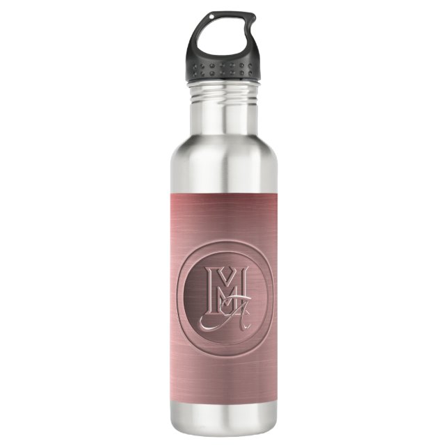 Metallic Pink Steel Engraved Monogram 710 Ml Water Bottle (Front)