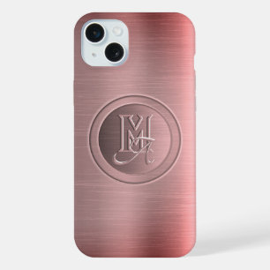 Metallic Pink Steel Engraved Monogram iPhone 15 Plus Case