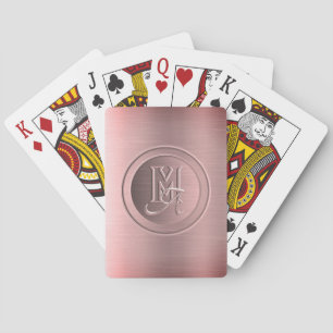 Metallic Pink Steel Engraved Monogram Playing Cards