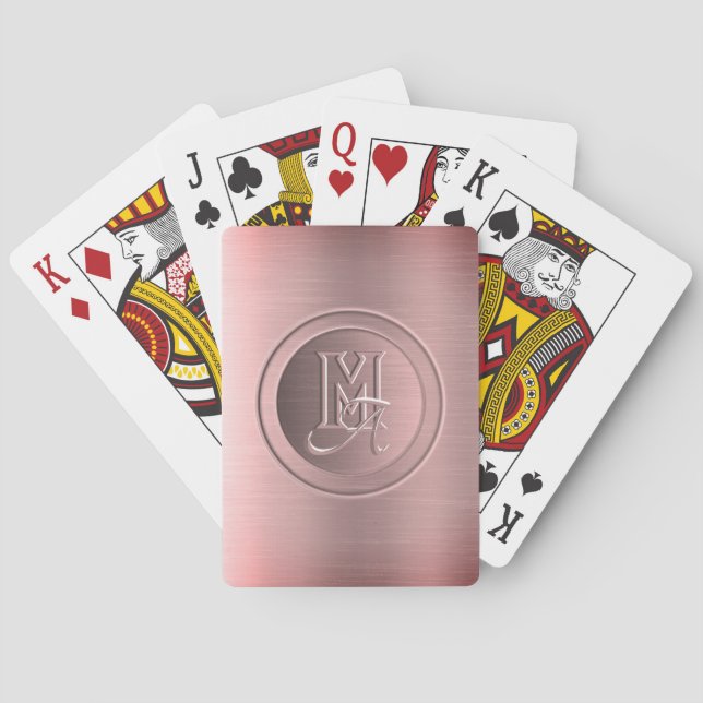 Metallic Pink Steel Engraved Monogram Playing Cards (Back)