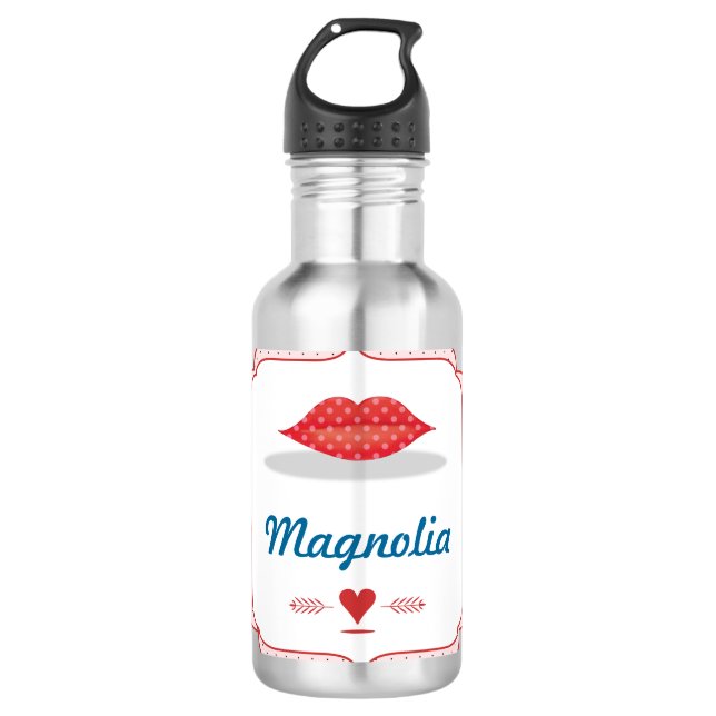 Metallic Pink with Red Lips Personalised 532 Ml Water Bottle (Front)