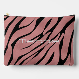 Metallic Pink Zebra Stripes Pattern  Accessory Pouch