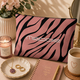 Metallic Pink Zebra Stripes Pattern Accessory Pouch