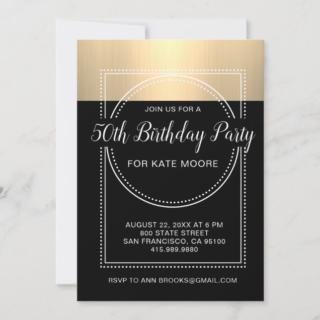 Metallic Platinum Gold 50th Birthday Party Invitation (Front)