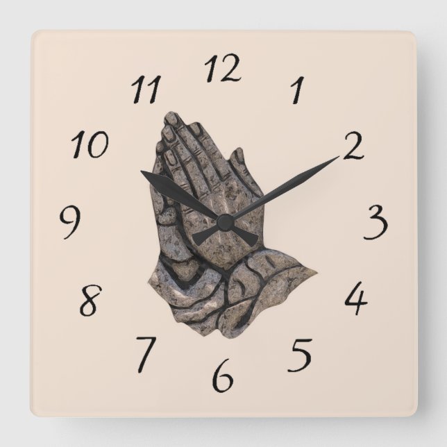 Metallic Praying Hands Square Wall Clock (Front)
