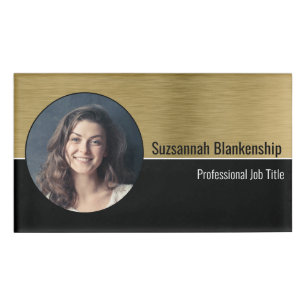 Metallic Professional Brushed Gold Custom Photo Name Tag