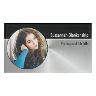Metallic Professional Silver Flare Custom Photo Name Tag