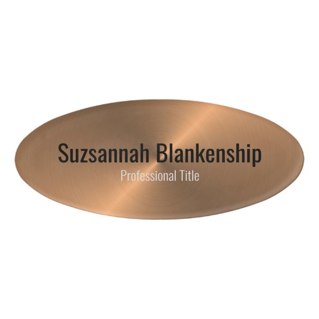 Metallic Professional Sleek Copper Black Text Name Tag (Front)