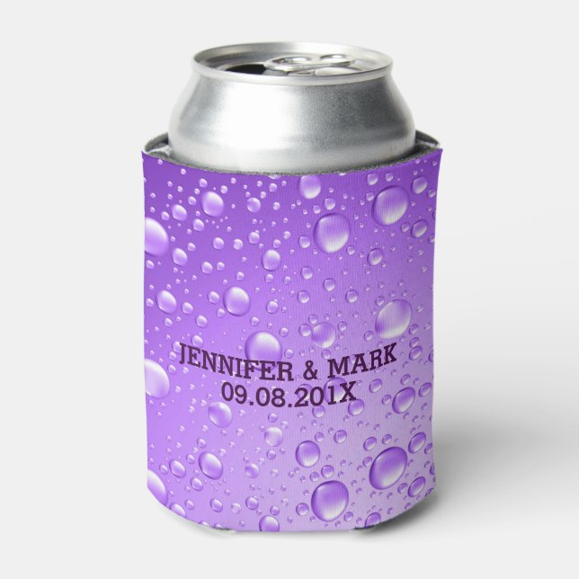 Metallic Purple Abstract Rain Drops Can Cooler (Can Front)