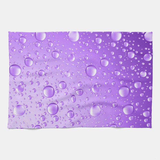 Metallic Purple Abstract Rain Drops Tea Towel (Horizontal)