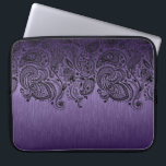 Metallic Purple Background & Black Paisley Lace Laptop Sleeve<br><div class="desc">Elegant metallic purple,  brushed aluminium look background with black floral paisley lace.</div>