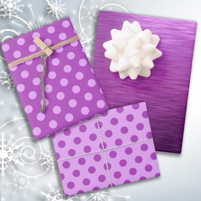 Metallic Purple Berry Shades Dot Christmas Wrapping Paper Sheet (Purple and polka dots gift wrapping paper)