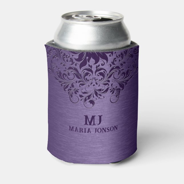 Metallic Purple Brushed Aluminium Purple Lace Can Cooler (Can Back)