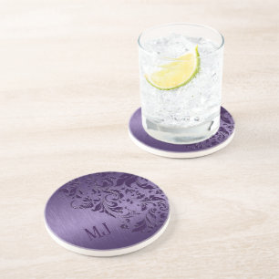 Metallic Purple Brushed Aluminium Purple Lace Coaster