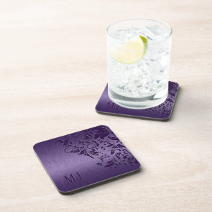 Metallic Purple Brushed Aluminium Purple Lace Coaster