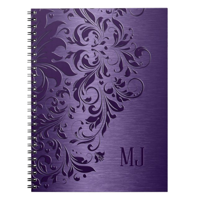 Metallic Purple Brushed Aluminium Purple Lace Notebook (Front)