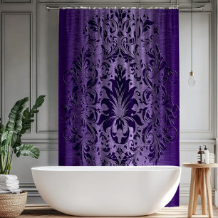 Metallic Purple Brushed Aluminium Purple Lace Shower Curtain