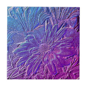 Metallic Purple Floral Ceramic Tile
