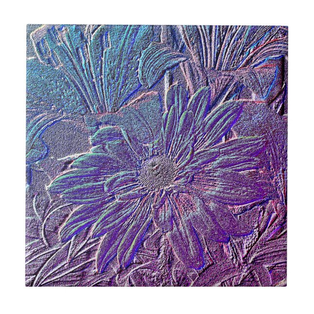 Metallic Purple Floral Ceramic Tile (Front)