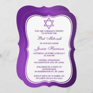 Metallic Purple Jewish Star Of David Bat Mitzvah Invitation