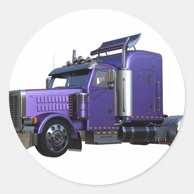 Metallic Purple Semi Tractor Trailer Truck Classic Round Sticker (Front)