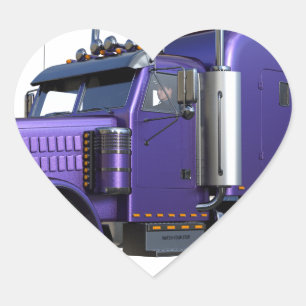 Metallic Purple Semi Tractor Trailer Truck Heart Sticker