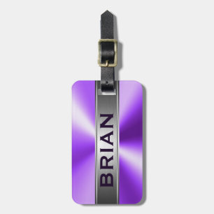 Metallic Purple & Silver Brushed Aluminium Look Luggage Tag