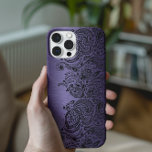 Metallic Purple With Black Paisley Lace iPhone 16 Pro Case<br><div class="desc">Black purple metallic design brushed aluminium look with black floral paisley lace.</div>
