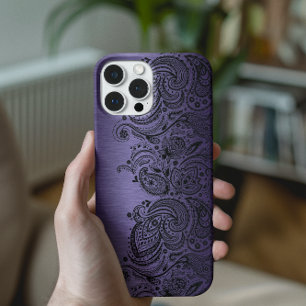 Metallic Purple With Black Paisley Lace iPhone 16 Pro Case