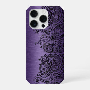 Metallic Purple With Black Paisley Lace iPhone Case