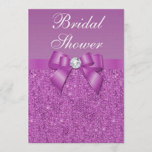 Metallic Radiant Orchid Sequins Bow Bridal Shower Invitation