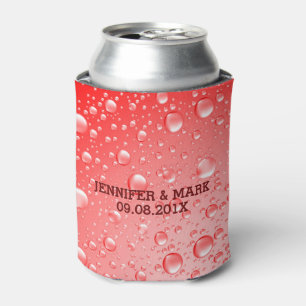 Metallic Red Abstract Rain Drops Can Cooler
