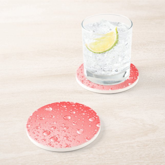 Metallic Red Abstract Rain Drops Coaster (Side)
