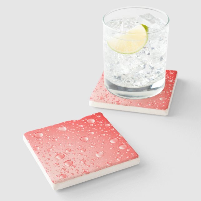 Metallic Red Abstract Rain Drops Stone Coaster (Side)