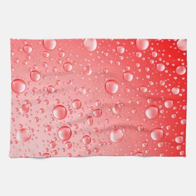 Metallic Red Abstract Rain Drops Tea Towel (Horizontal)