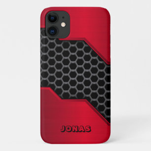 Metallic Red And Grey Honeycomb iPhone 11 Case