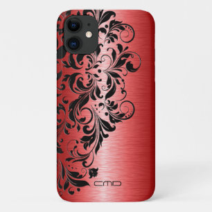 Metallic red brushed aluminium black Lace iPhone 11 Case