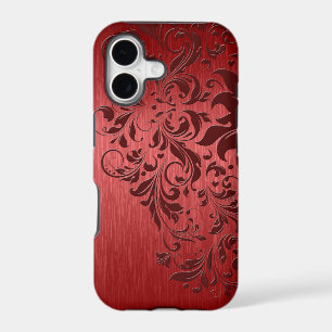 Metallic Red Brushed Aluminium & Dark Red Lace