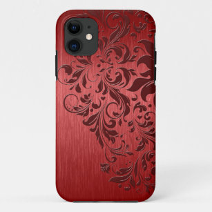 Metallic Red Brushed Aluminium & Dark Red Lace iPhone 11 Case