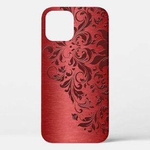 Metallic Red Brushed Aluminium & Dark Red Lace iPhone 12 Pro Case