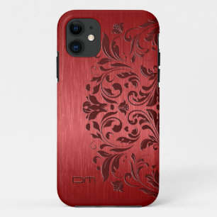 Metallic Red Brushed Aluminium & Floral Lace iPhone 11 Case