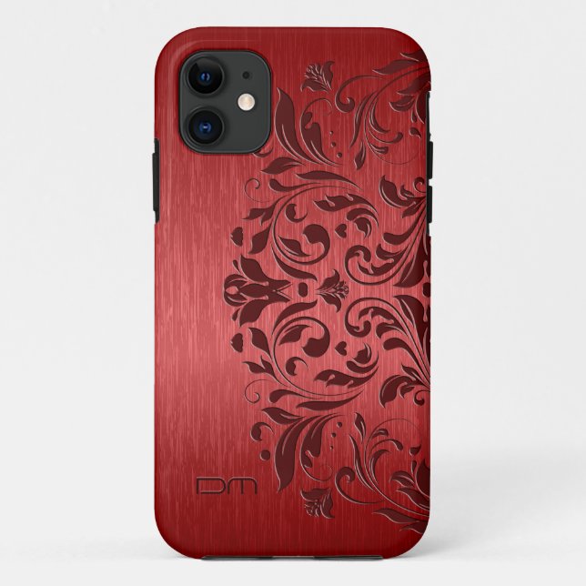 Metallic Red Brushed Aluminium & Floral Lace Case-Mate iPhone Case (Back)
