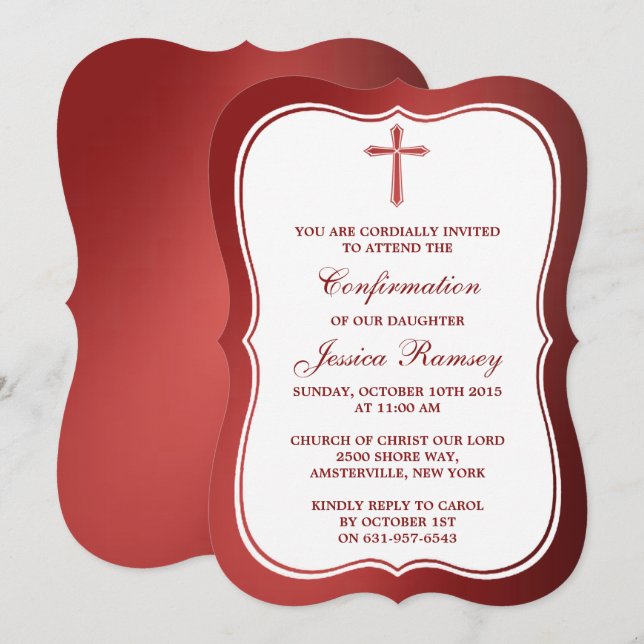 Metallic Red Cross Holy Communion Or Confirmation Invitation (Front/Back)