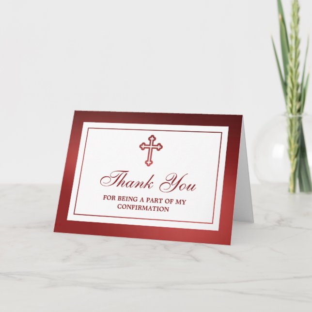 Metallic Red Cross Holy Communion Or Confirmation Thank You Card (Front)