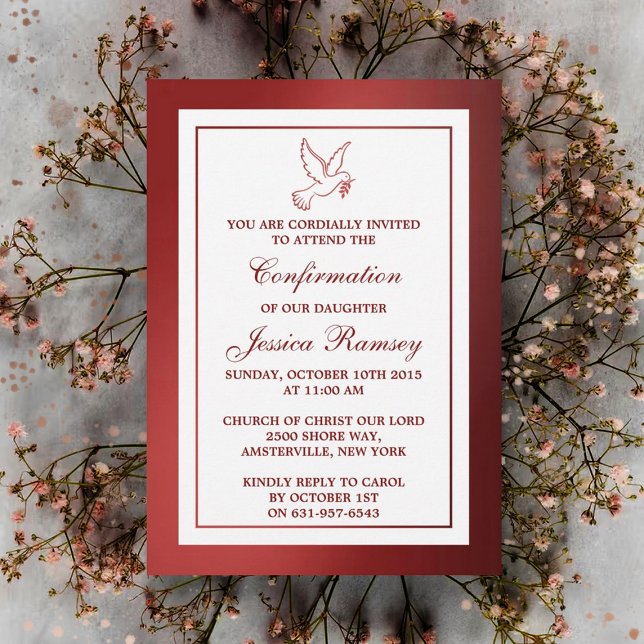 Metallic Red Dove Holy Communion Or Confirmation Invitation (Creator Uploaded)